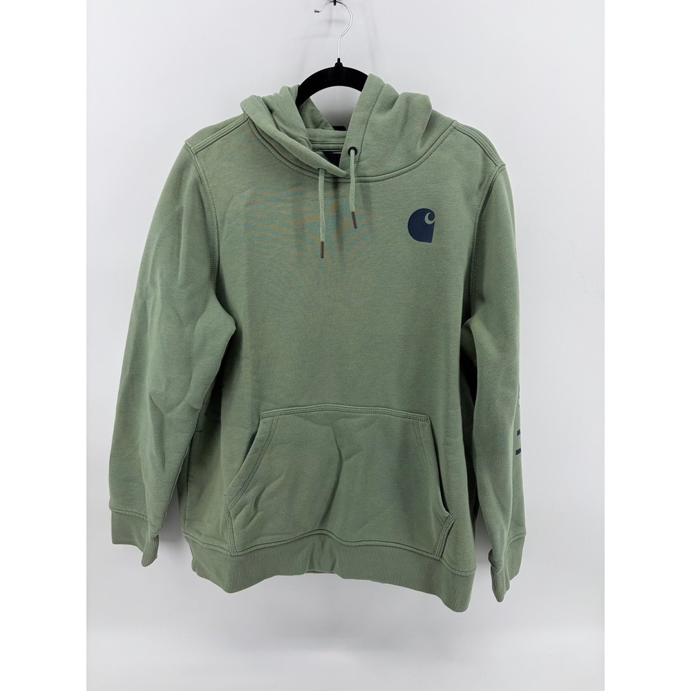 Carhartt, Relaxed Fit, Logo Sleeve Hoodie, Sage Green, Sweatshirt, Men's Size XL